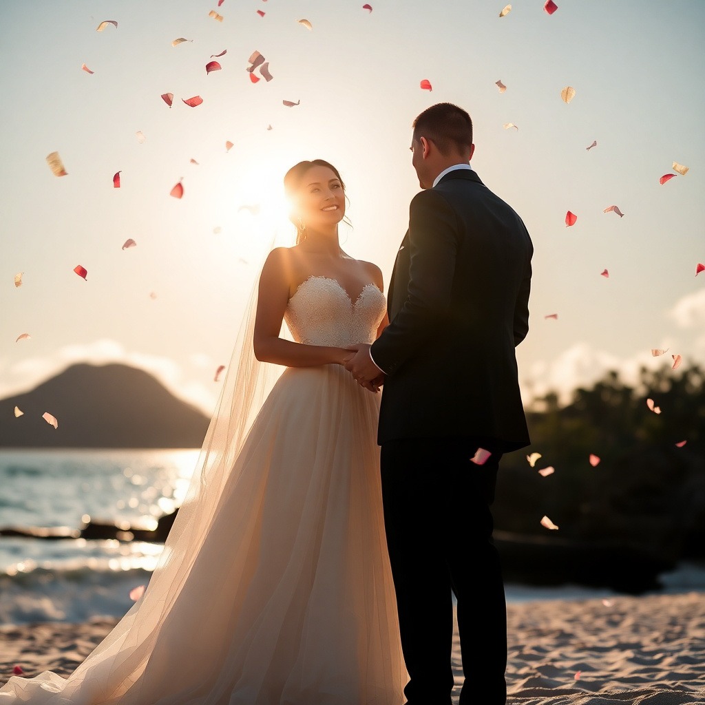 noiva e noivo casamento praia de buzios , Casamento na Praia de Búzios ao Pôr do Sol, 